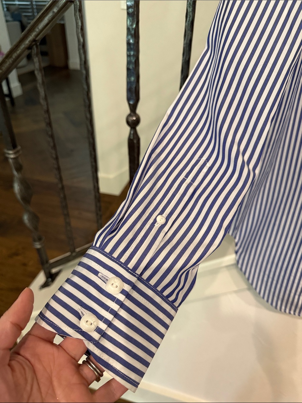 rag & bone Blue and White Vertical Stripe Button-Down Shirt - Picture 4 of 6